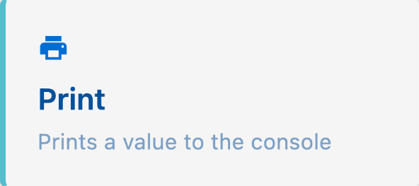 The Print block in simple mode: a printer icon, the label Print, and a one line description